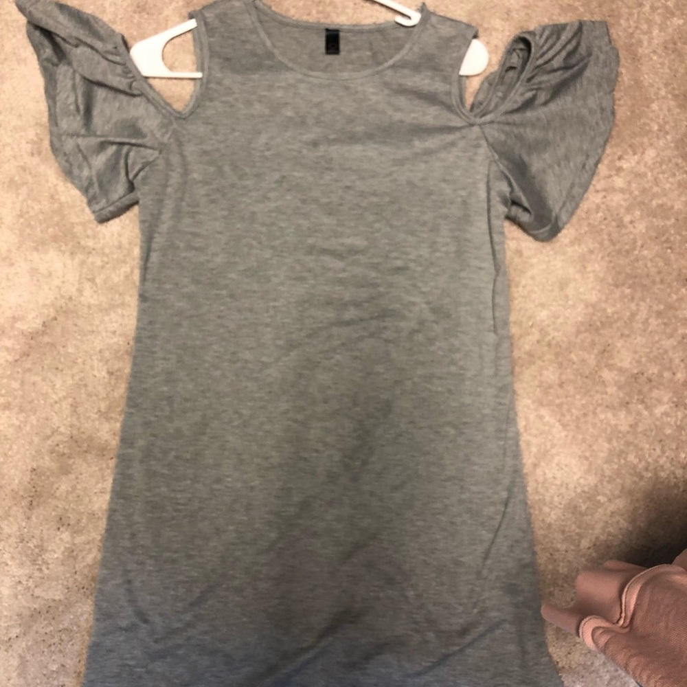 Gray cold shoulder knit dress